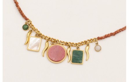 Collar cubos facetados cuarzo marrones con centro 