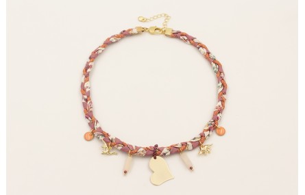 Collar trenza de seda natural lila, lazo liberty e