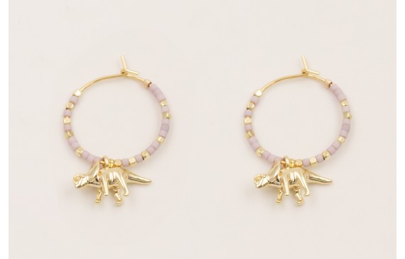 Pendiente aro dorado con miyukis lilas, mini facet