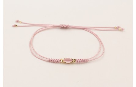 Pulsera hilo macramé lila con cabujón cristal rosa