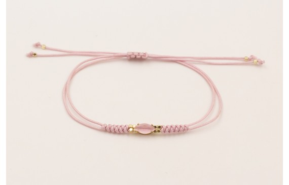 Pulsera hilo macramé lila con cabujón cristal rosa