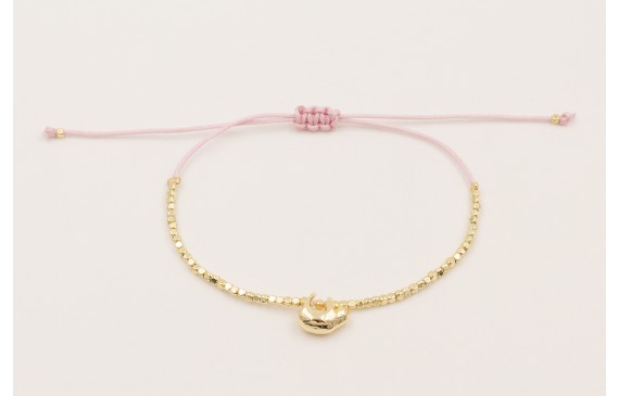 Pulsera hilo macramé lila koala dorado y facetadas