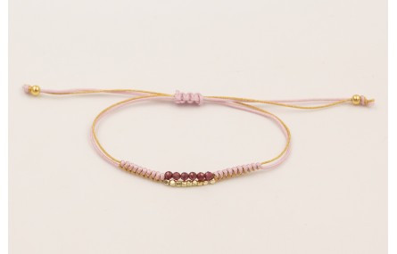 Pulsera hilo macramé lila y dorado con facetadas m