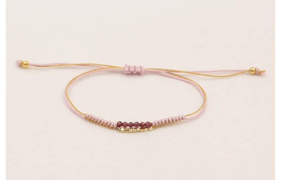 Pulsera hilo macramé lila y dorado con facetadas m
