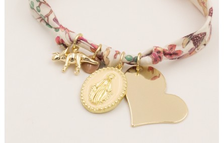 Pulsera lazo liberty ancho estampado flores lilas