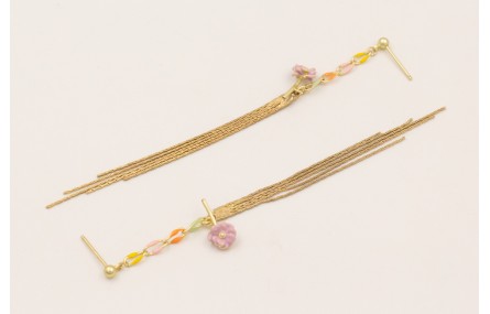 Pendientes perno bolita dorada mate con cadena de 