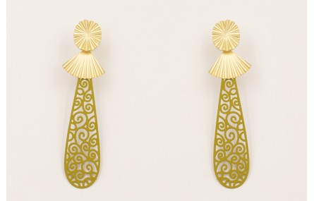 Pendientes perno ovalado abanico, triangulo plisad