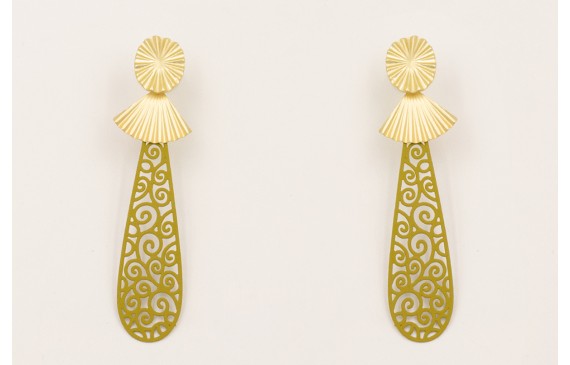 Pendientes perno ovalado abanico, triangulo plisad