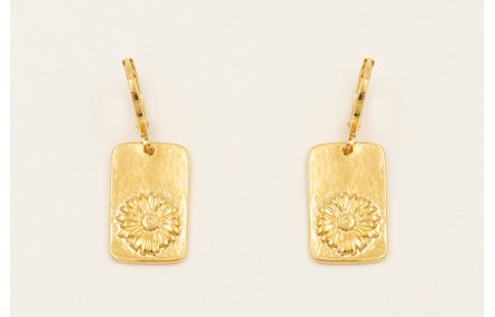 Pendientes cierre aro con colgante flor incrustada