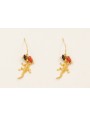 Pendientes gancho con lagarto y chips coral marrón