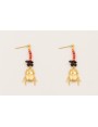 Pendientes perno bolita con chips coral marrones y