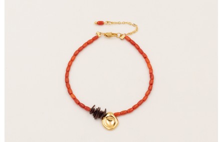 Pulsera micro tubo coral y chips coral marrones co