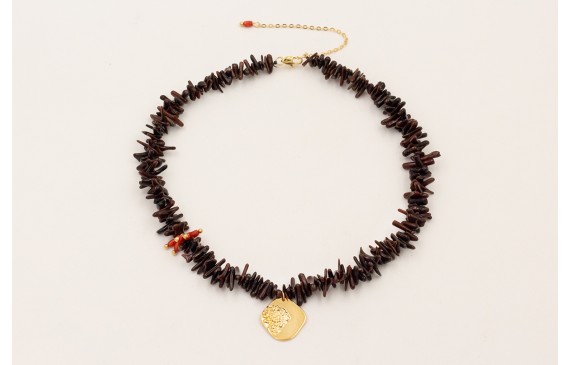 Collar chips coral marrones con burruño micro tubo