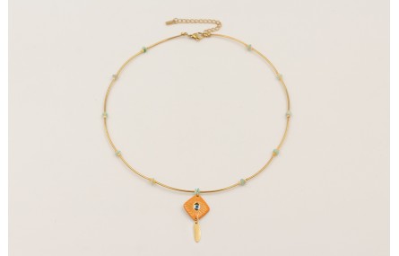 Collar acero inoxidable con tubitos, discos coral 