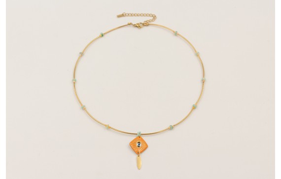 Collar acero inoxidable con tubitos, discos coral 