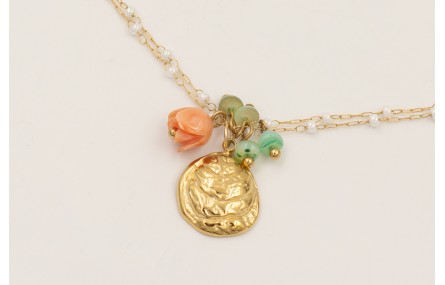 Collar cadena perlitas intercaladas acero inoxidab