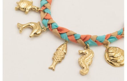 Pulsera trenza seda natural con colgantes acero in