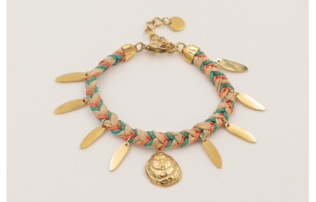 Pulsera trenza hilo macramé color teja, rosita, tu