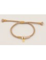 Pulsera cordón hilo dorado color beige con aritos 