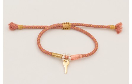 Pulsera cordón hilo dorado color rosa palo con ari