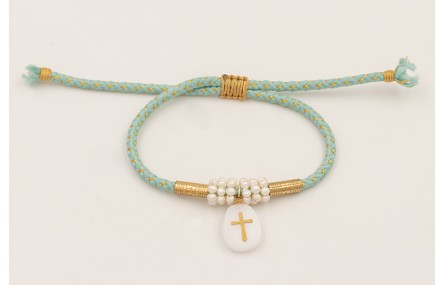 Pulsera cordón hilo dorado color turquesa con arit