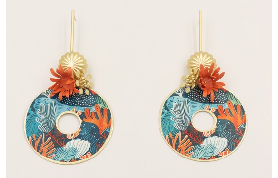 Pendientes listón con disco grande tonos azules ma