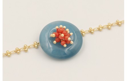 Pulsera cadena entrelazadas 2 bolitas con disco cu