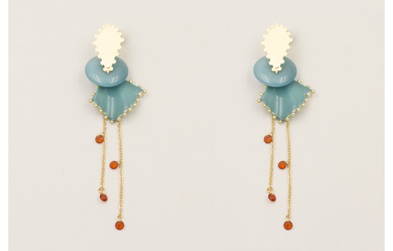 Pendientes triangulo dentado dorado mate con disco