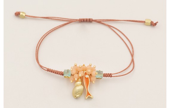 Pulsera hilo macramé oro rosa con nudo serpiente, 