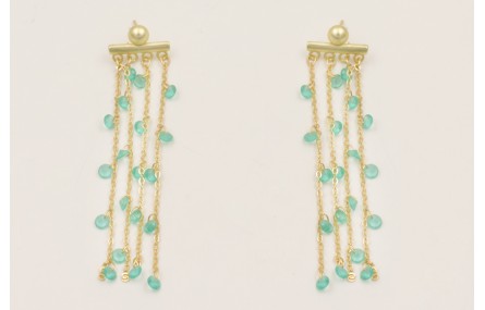 Pendientes 4 tiras cadena cristales azules.