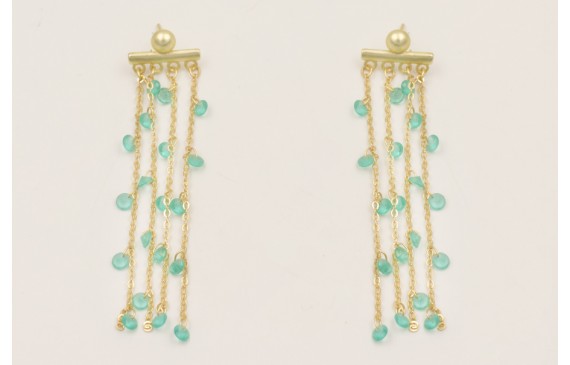 Pendientes 4 tiras cadena cristales azules.