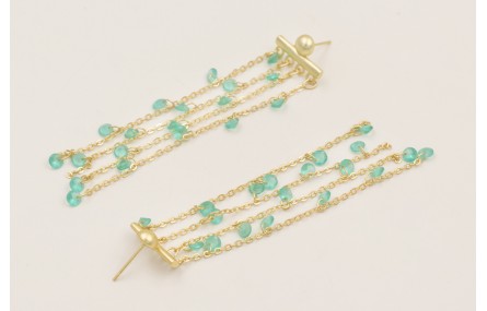 Pendientes 4 tiras cadena cristales azules.