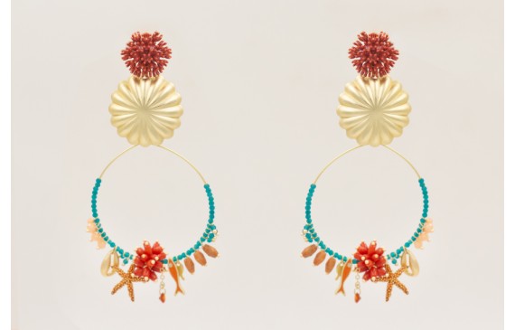 Pendientes nenufar esmalte teja, colgante semicirc