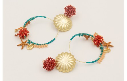 Pendientes nenufar esmalte teja, colgante semicirc