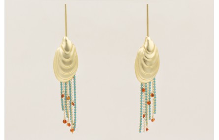 Pendientes listón con colgante concha de mejillón 