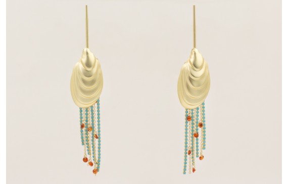 Pendientes listón con colgante concha de mejillón 