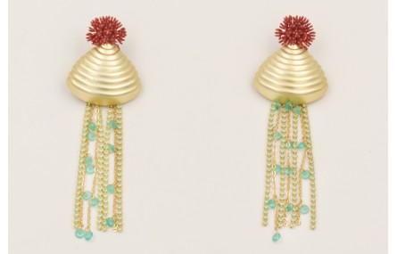 Pendientes perno nenufar teja con concha grande do