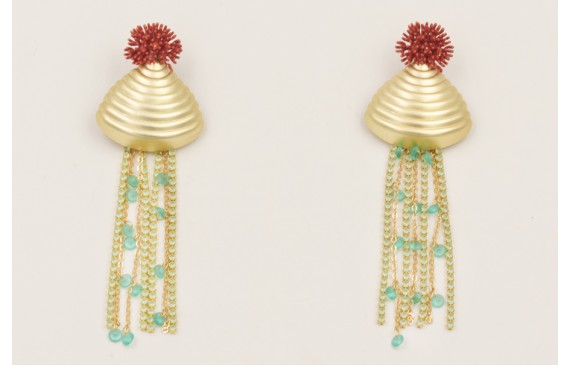 Pendientes perno nenufar teja con concha grande do