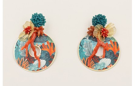 Pendientes perno disco facetadas engarzadas azul p