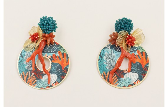 Pendientes perno disco facetadas engarzadas azul p