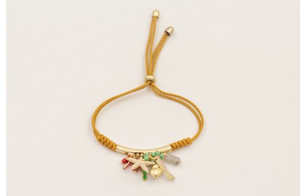 Pulsera cordón con hilo dorado color mostaza con n