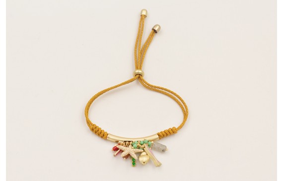 Pulsera cordón con hilo dorado color mostaza con n