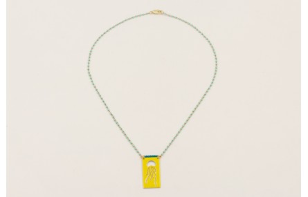 Collar cadena miyuki amarillo con rectangulo calad