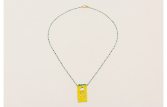 Collar cadena miyuki amarillo con rectangulo calad