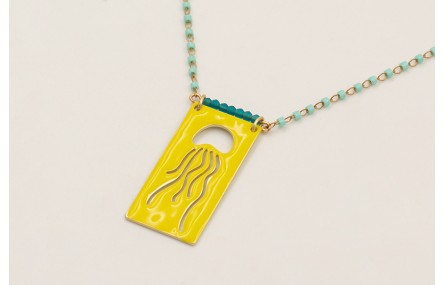 Collar cadena miyuki amarillo con rectangulo calad