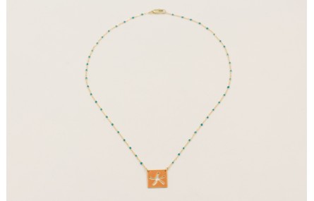 Collar cadena micro esmlate azul con colgante cuad