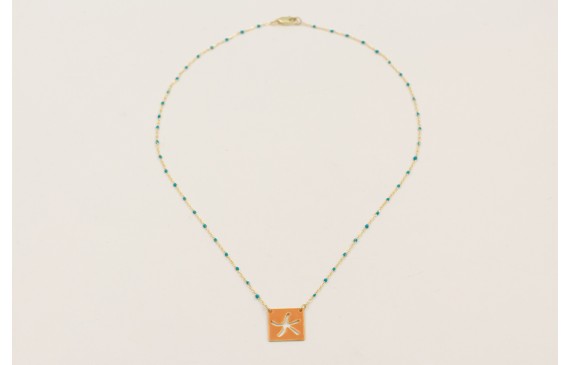 Collar cadena micro esmlate azul con colgante cuad