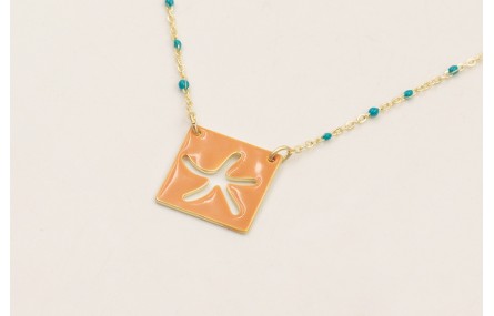 Collar cadena micro esmlate azul con colgante cuad