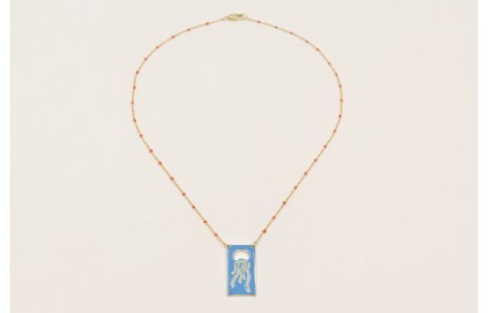 Collar cadena micro esmlate teja con colgante rect