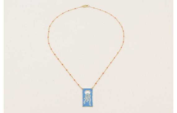 Collar cadena micro esmlate teja con colgante rect